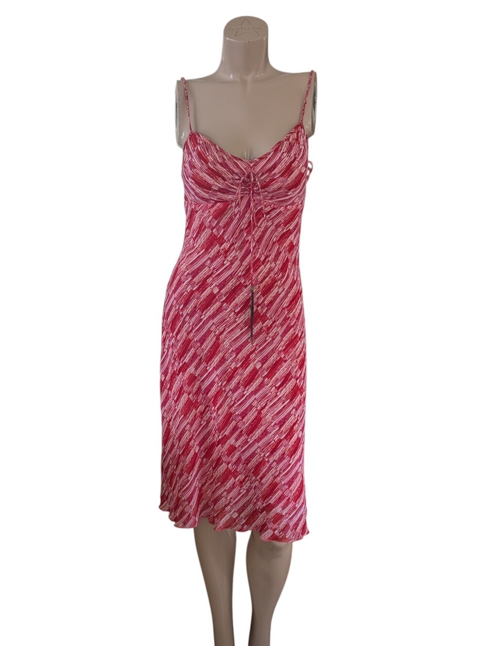 Y2K Mexx red, Pink & White Abstract Print Midi  Dress fit small-medium